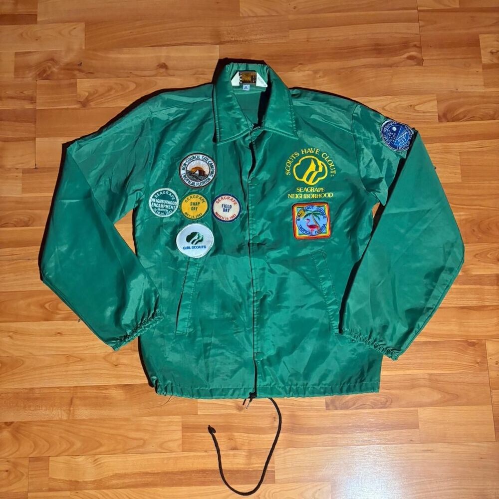 True Vintage 1980s Green Girl Scout Jacket With Patches Scout Uniform Coat